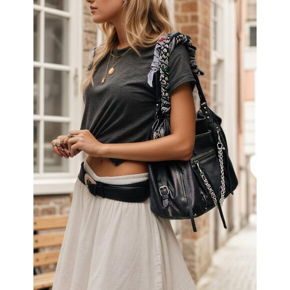 Elegant Vegan Leather Large Tote Bag with Zipper & Adjustable Strap - 16''x6.5'' - Picture 6 of 6